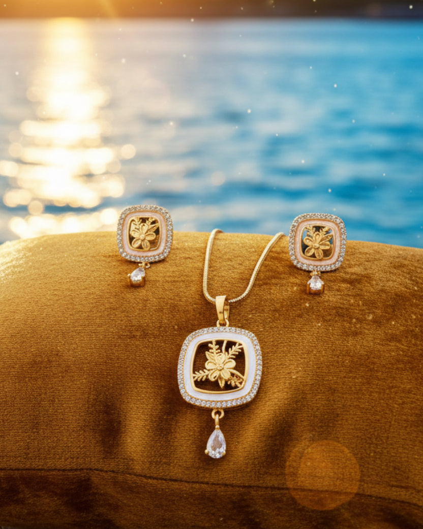 Premium quality daily use rose gold AD pendants chain set