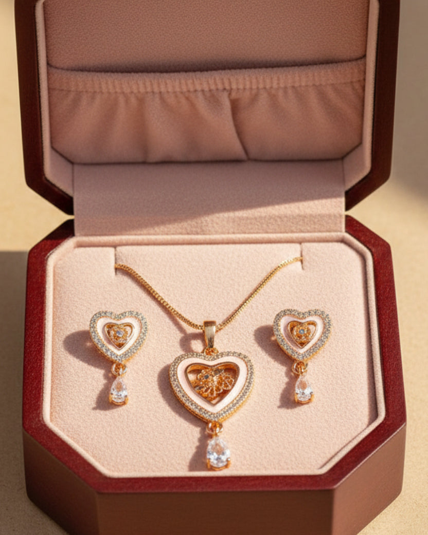 Premium quality daily use rose gold AD pendants chain set