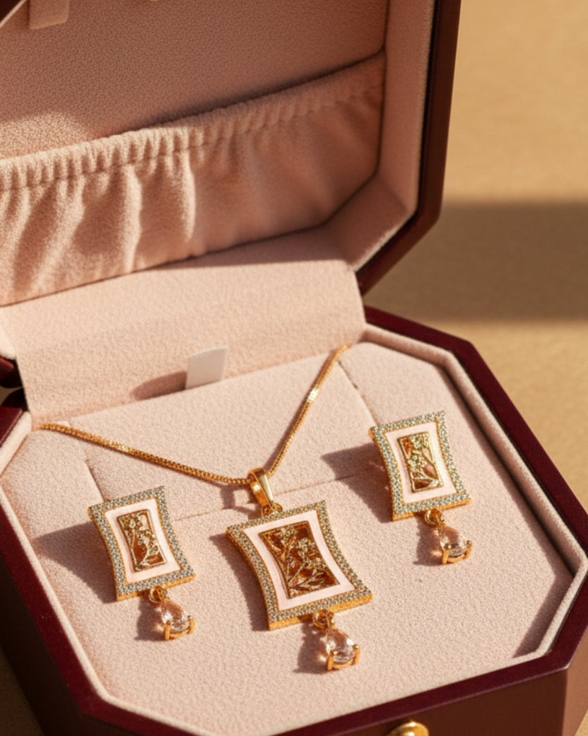 Premium quality daily use rose gold AD pendants chain set