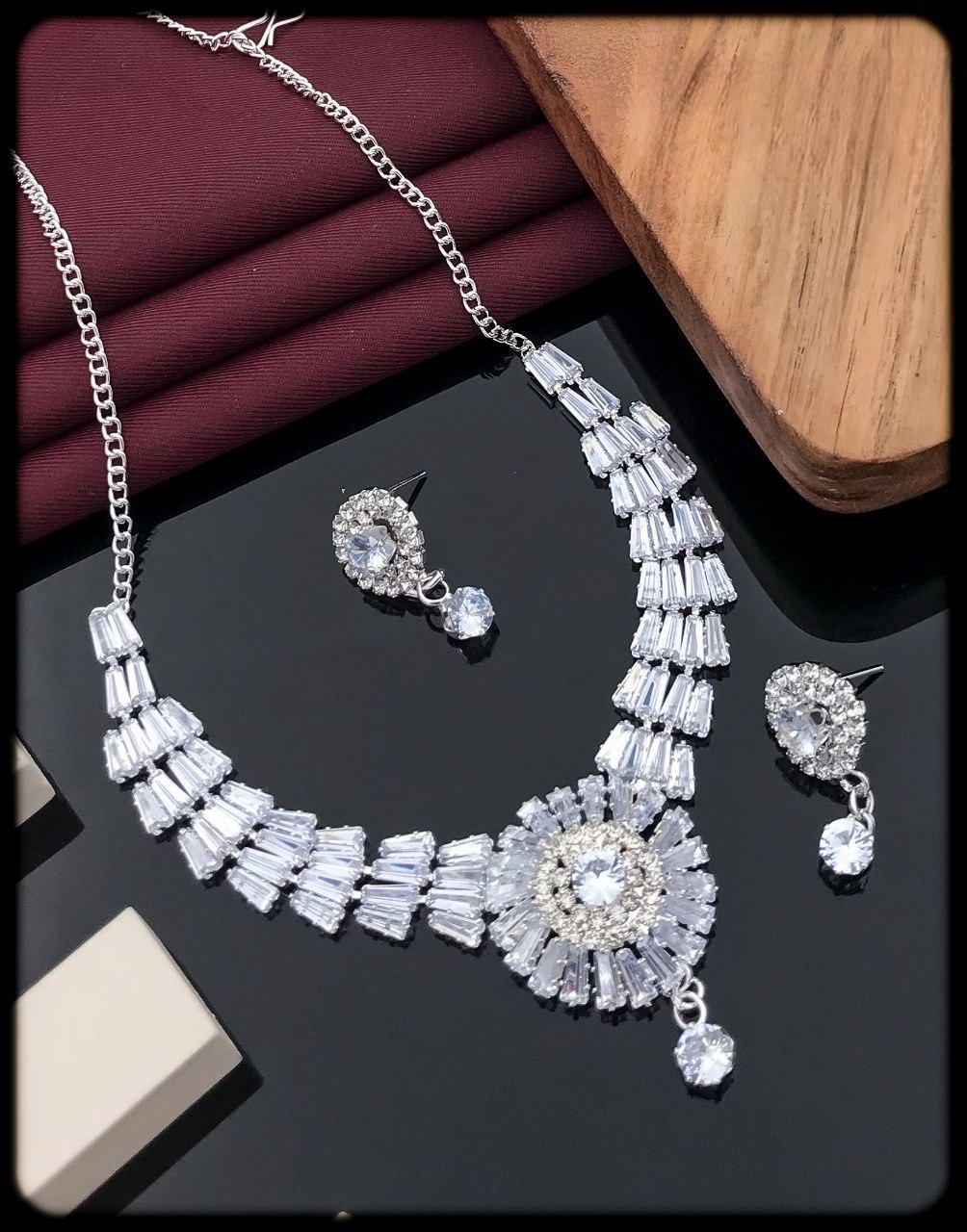 Silver plated AD stone necklace