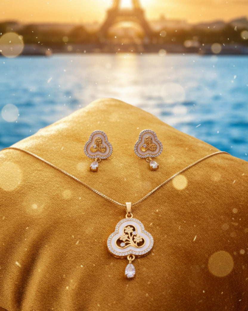 Premium quality daily use rose gold AD pendants chain set