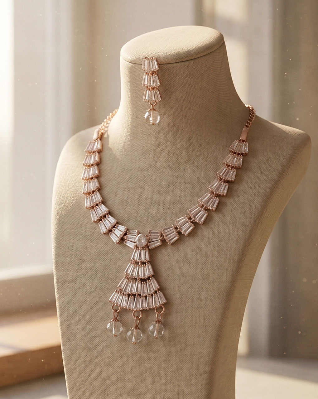 Rose gold & silver plated AD stone necklace