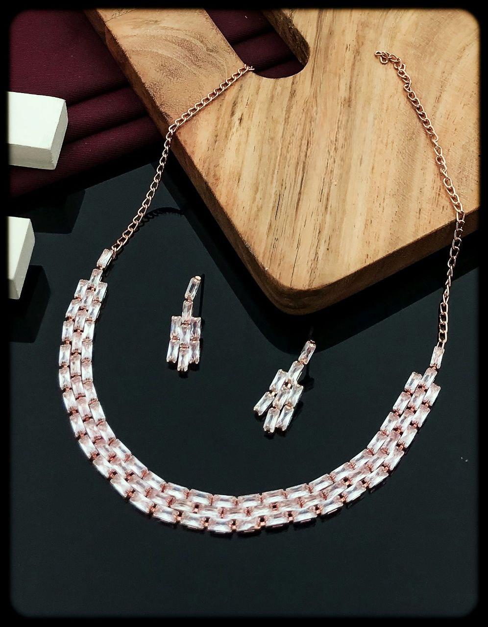 Rose gold plated AD stone necklace
