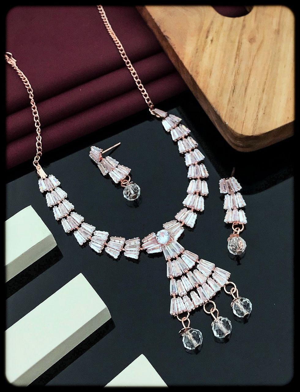 Rose gold & silver plated AD stone necklace
