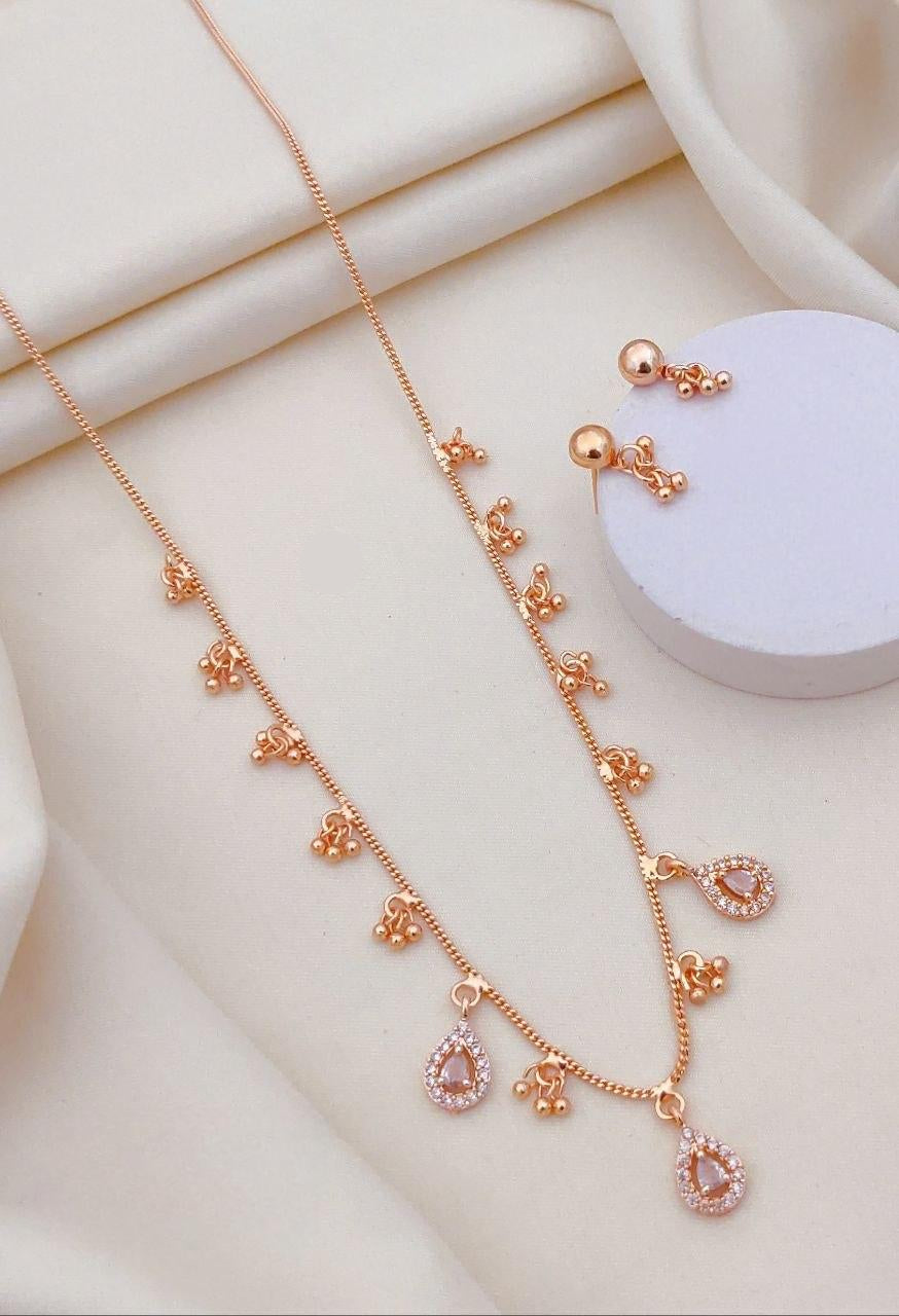 Premium quality AD stone rose gold plated necklace