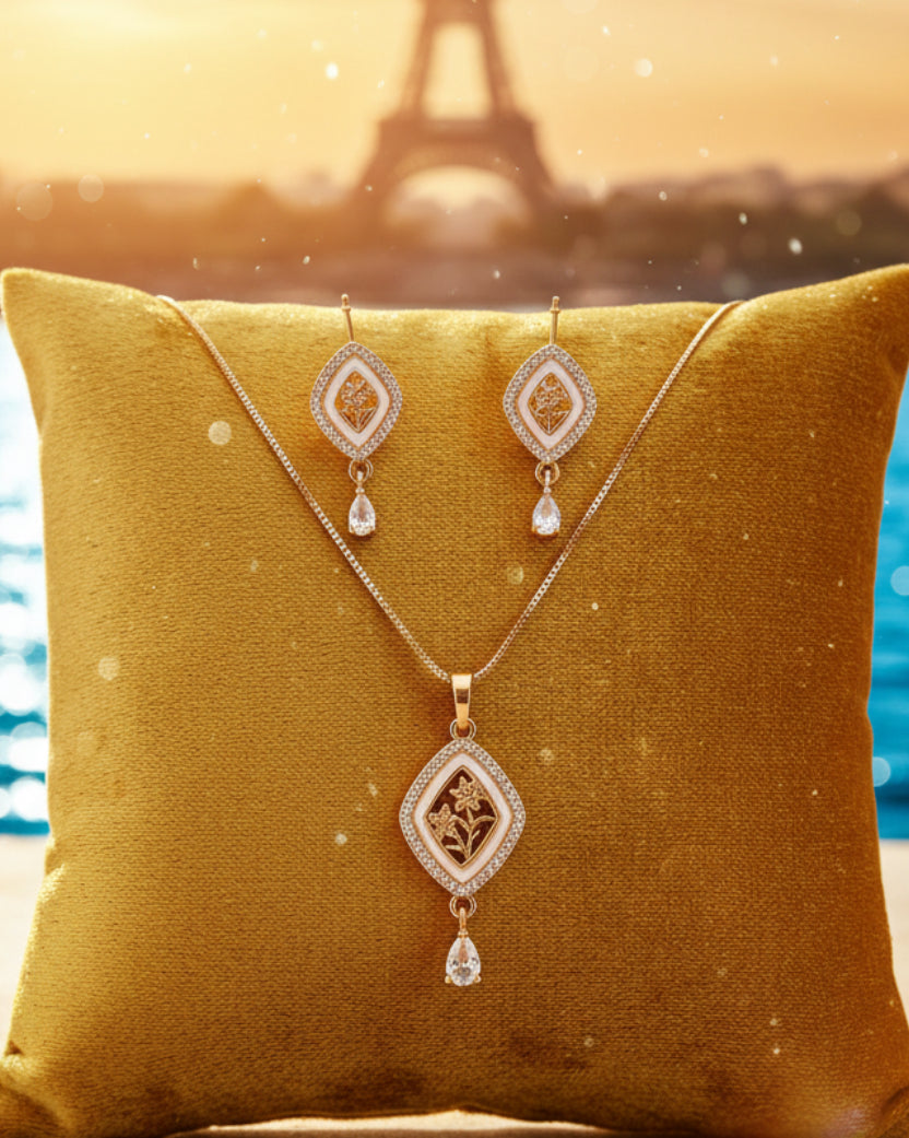 Premium quality daily use rose gold AD pendants chain set