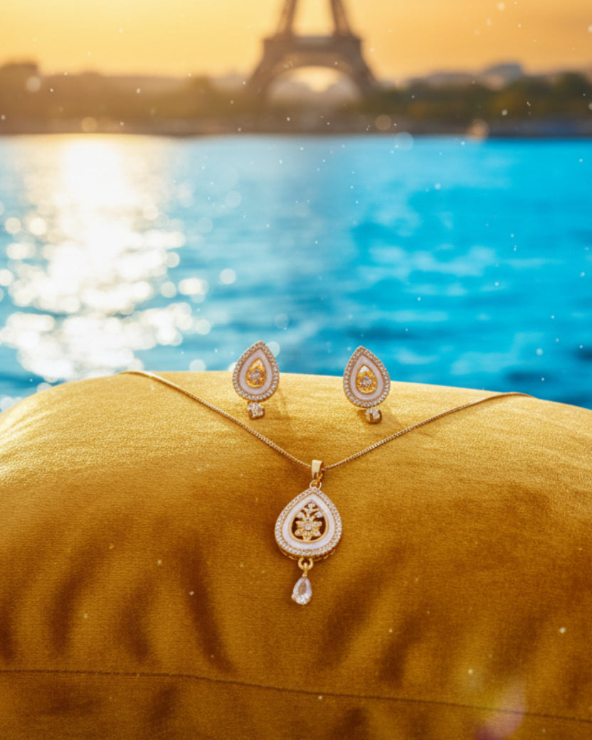 Premium quality daily use rose gold AD pendants chain set