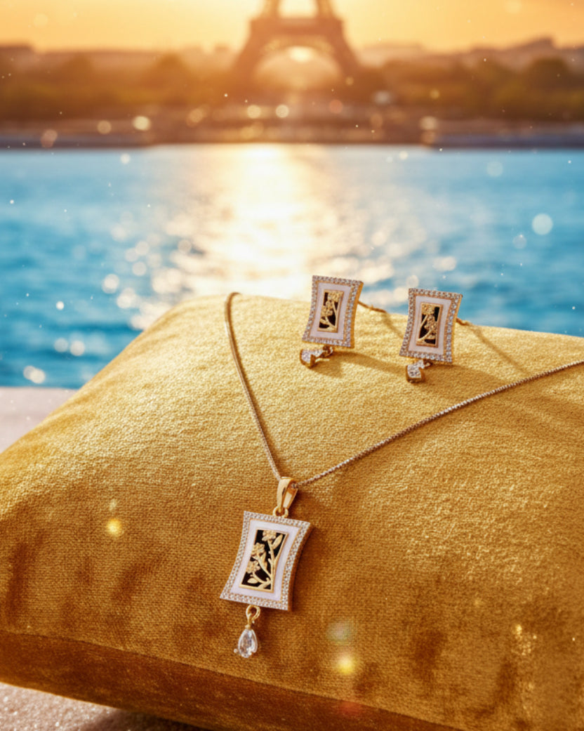 Premium quality daily use rose gold AD pendants chain set