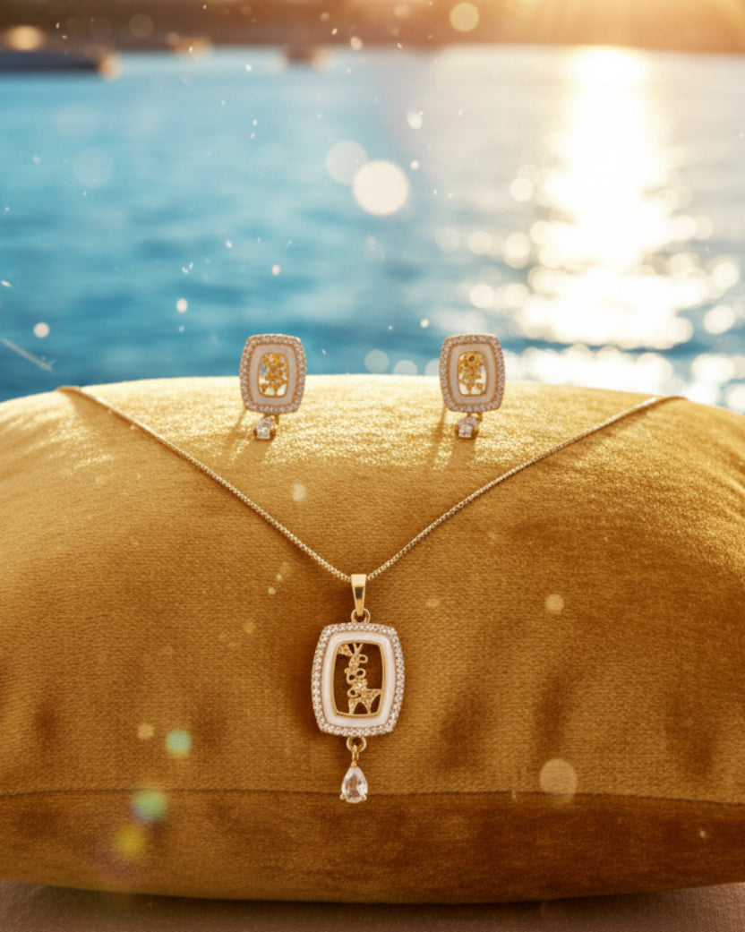 Premium quality daily use rose gold AD pendants chain set