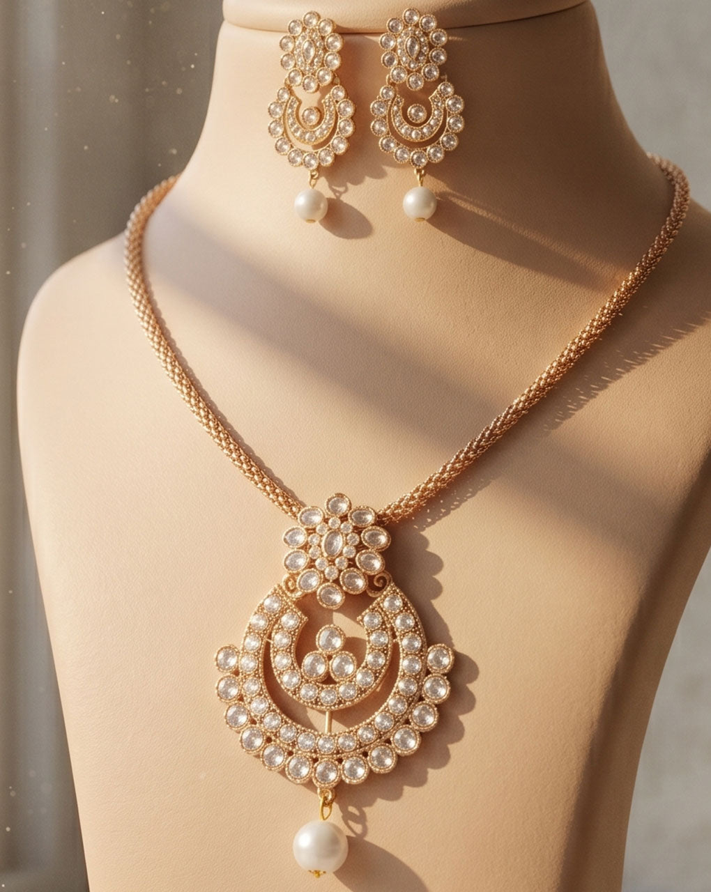 Pearl gold plated necklace set