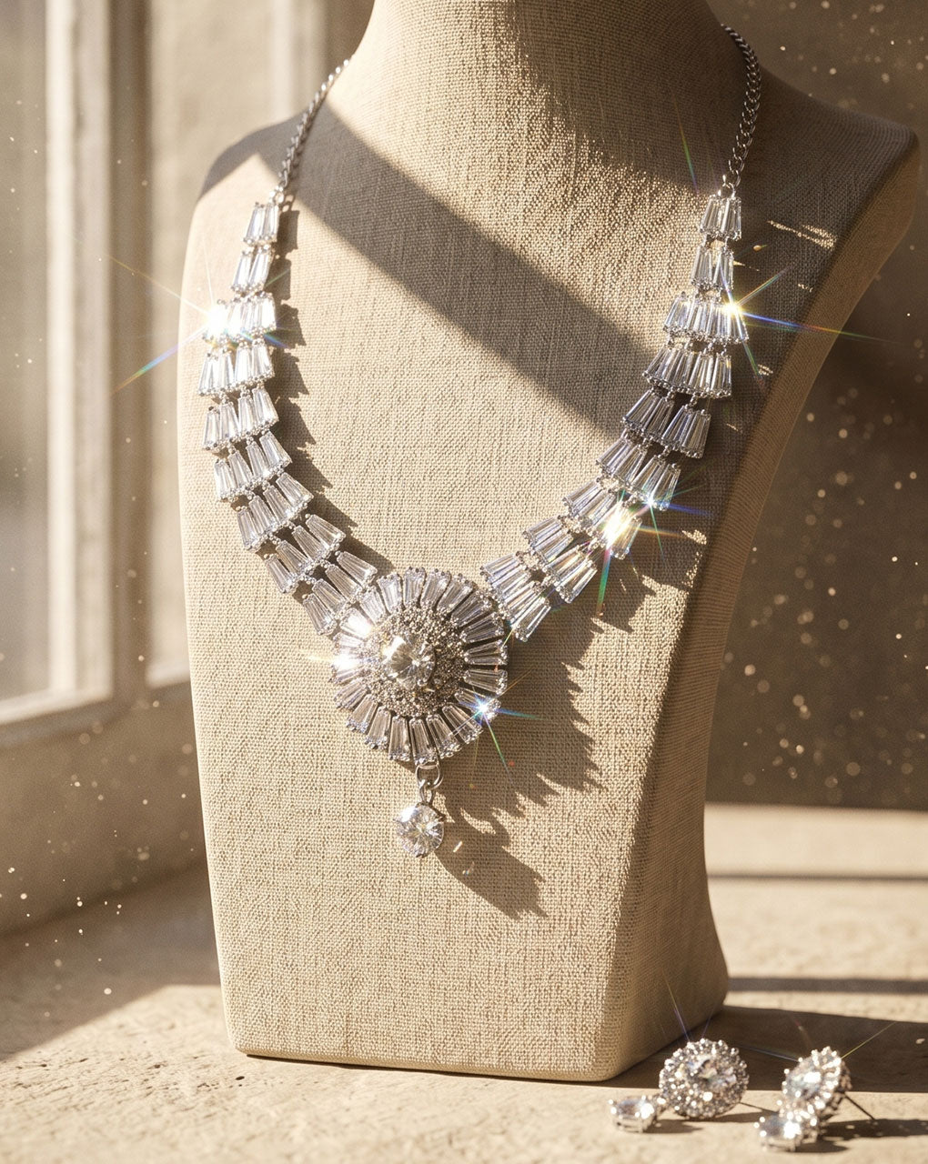 Silver plated AD stone necklace