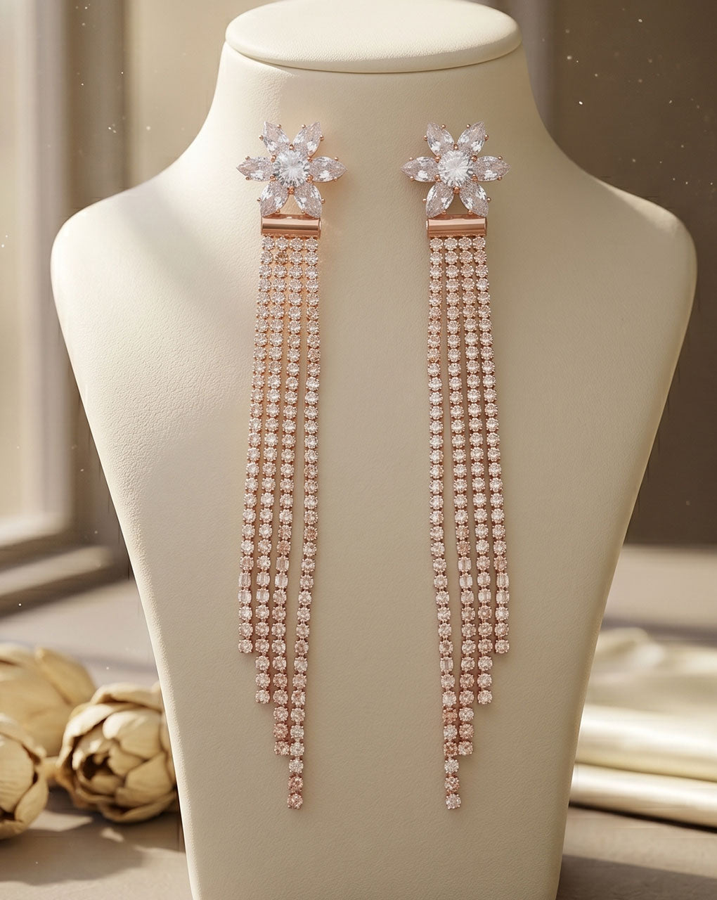 AD stone rose gold plated earring