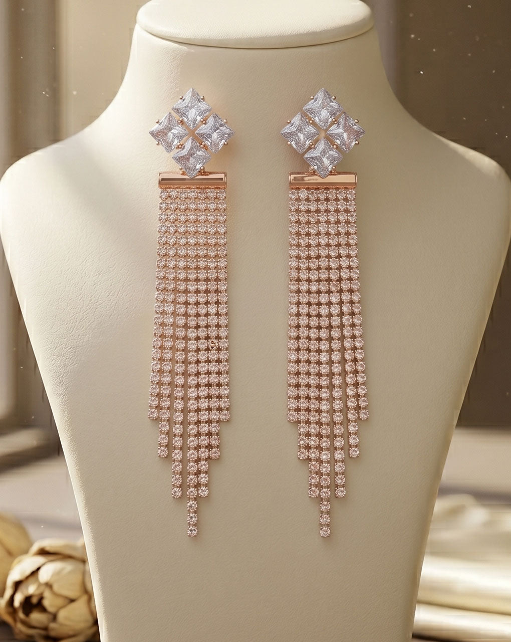 AD stone rose gold plated earring