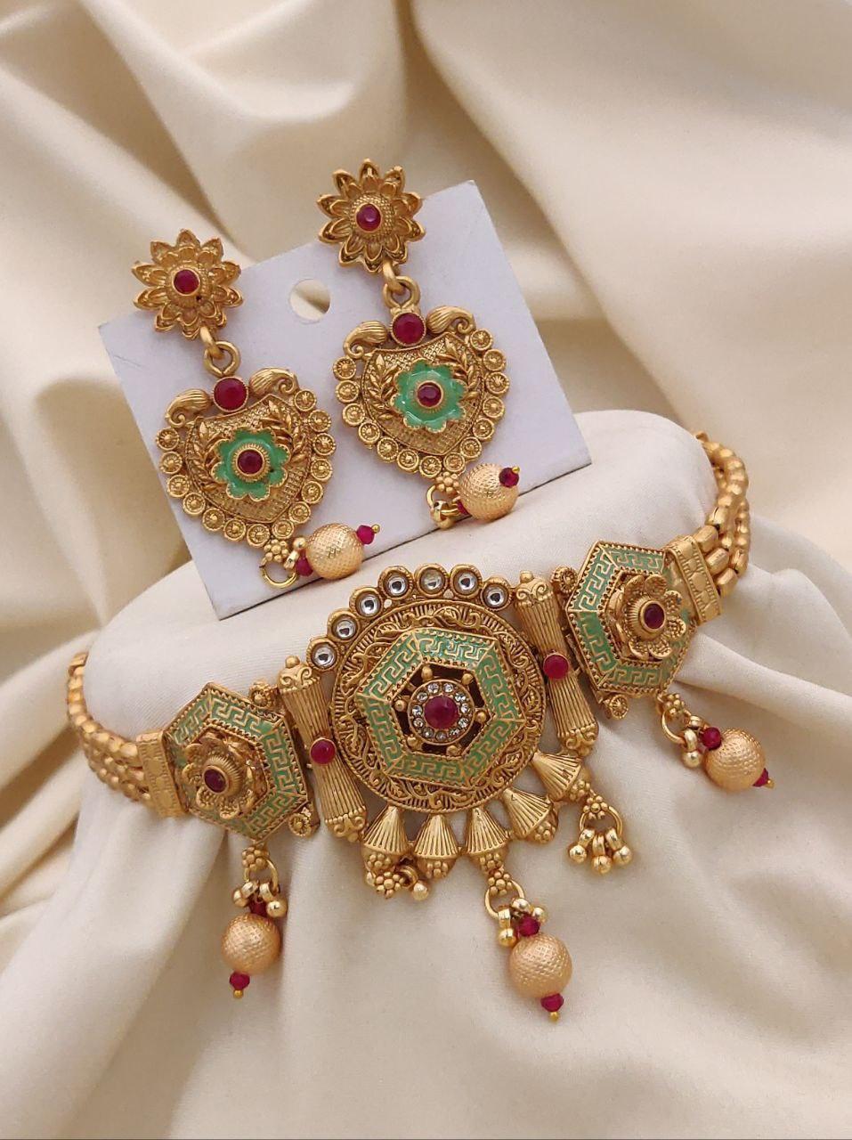 Brass gold plated choker set 18 design