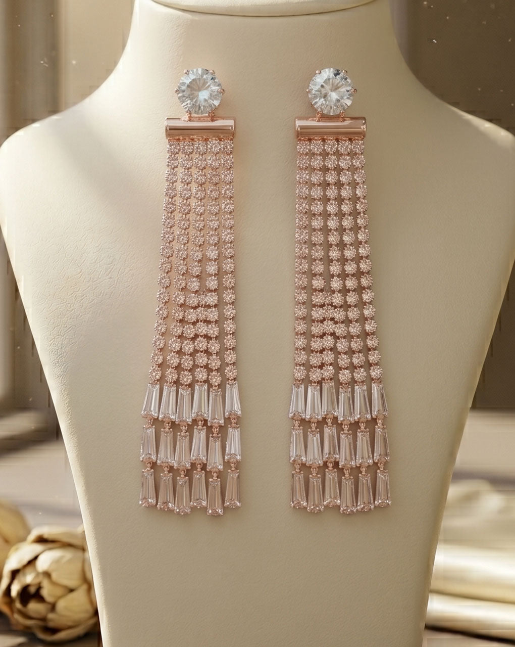 AD stone rose gold plated earring