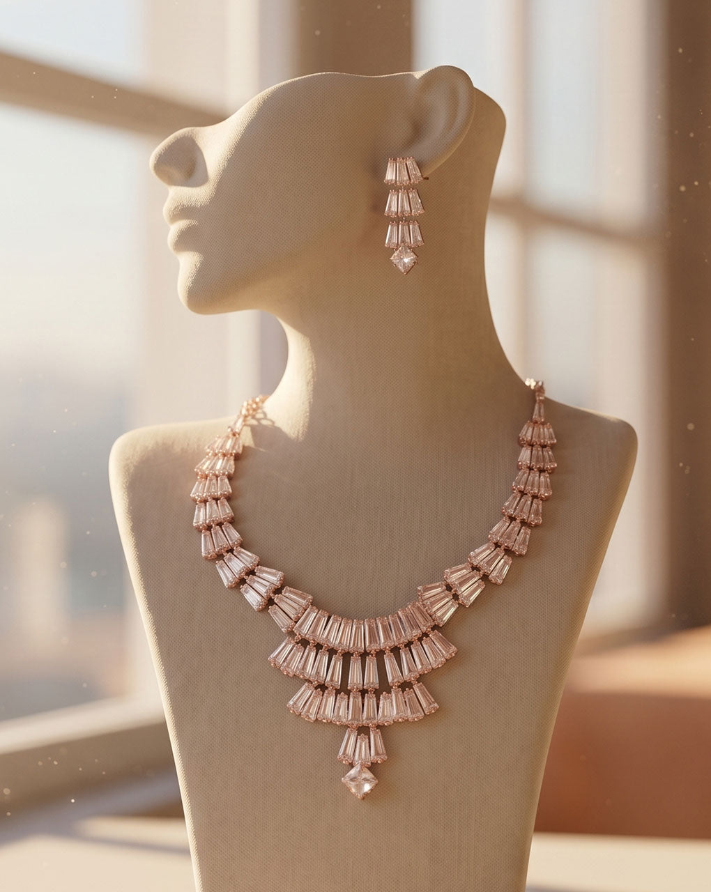 Rose gold & silver plated AD stone necklace