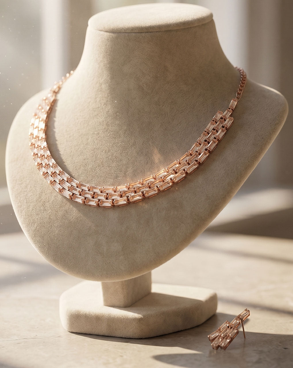 Rose gold plated AD stone necklace