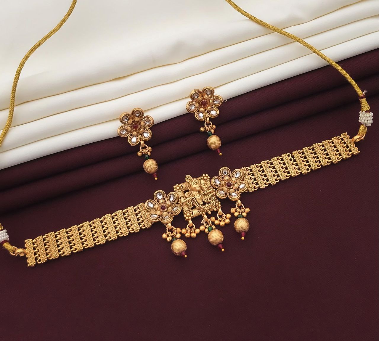 High gold plated radha krishna choker set