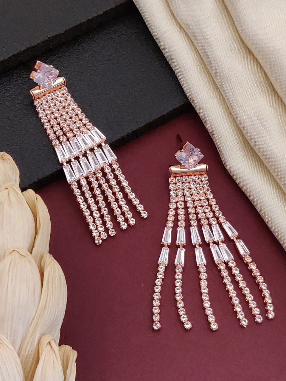 AD stone rose gold plated earring