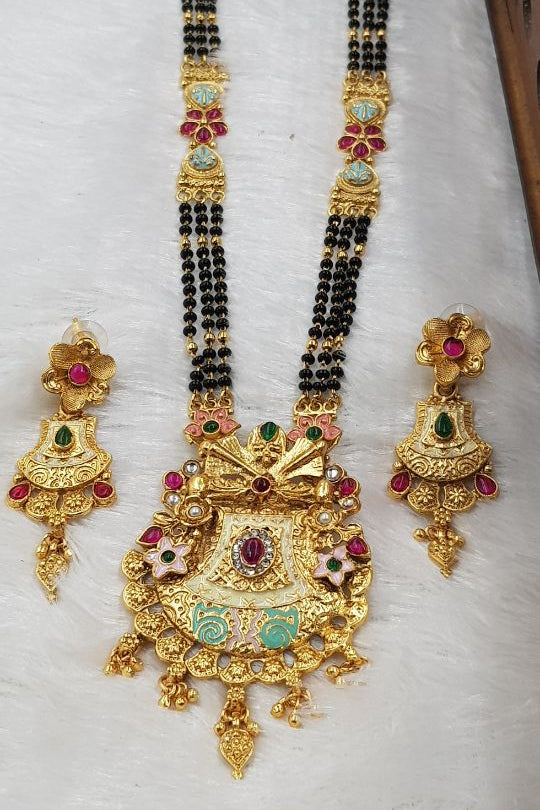 Rajwadi gold plated traditional necklace jewellery set
