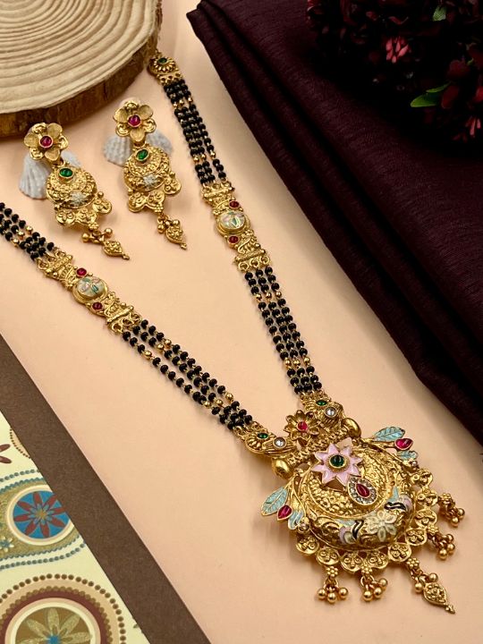 Rajwadi gold plated traditional necklace jewellery set